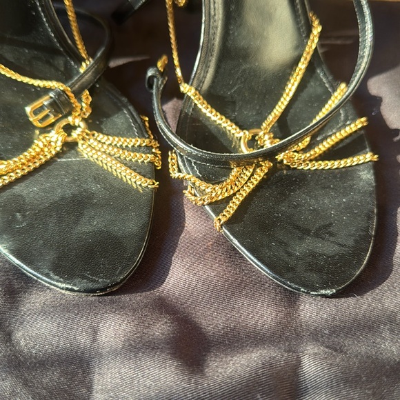 Saint Laurent Black and Gold Chain Heels - Picture 3 of 9